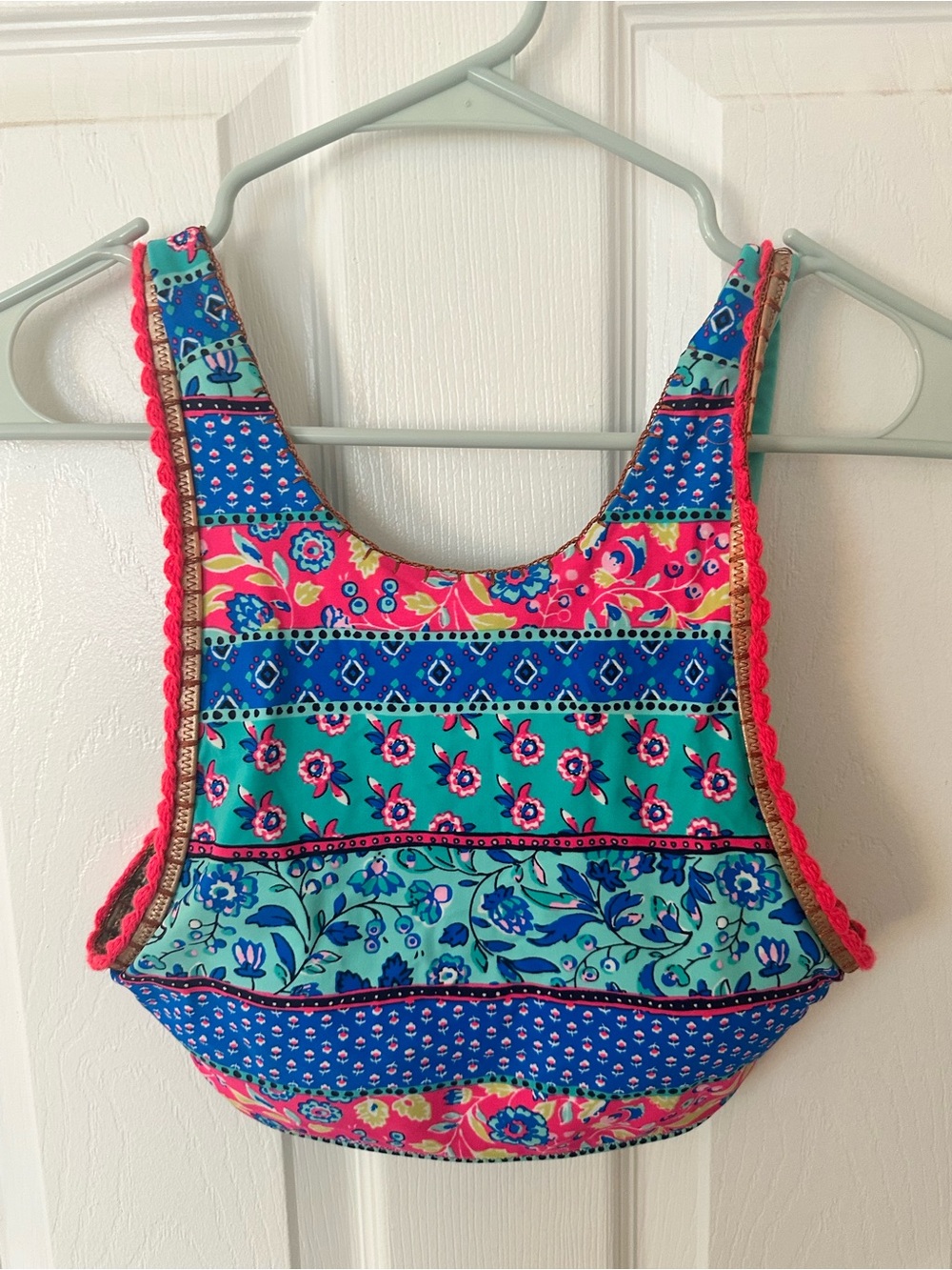 Colorful Floral Bathing Suit Top - Teal, Blue & Hot Pink